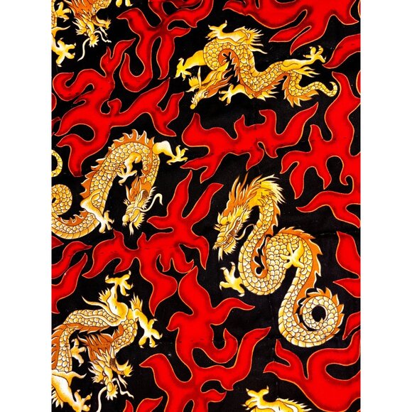 NEW Handmade Golden Dragon Quilt Flames Fire Cranston Print Hand Stitched 48x33" - Picture 8 of 11